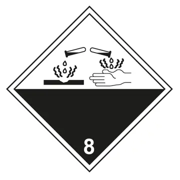Class 8 corrosives hazard placard